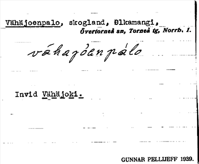 Bild på arkivkortet för arkivposten Vähäjoenpalo