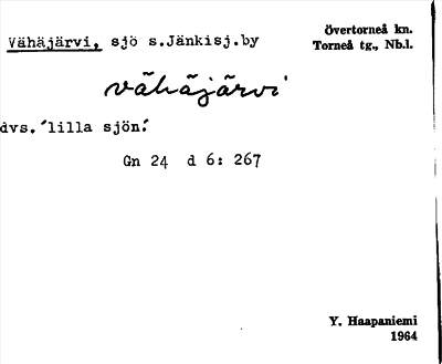Bild på arkivkortet för arkivposten Vähäjärvi