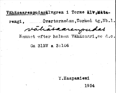 Bild på arkivkortet för arkivposten Vähäsaarenpudas