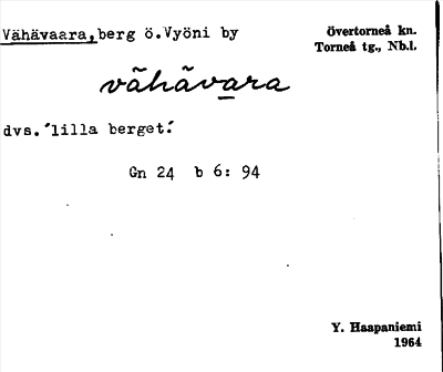 Bild på arkivkortet för arkivposten Vähävaara
