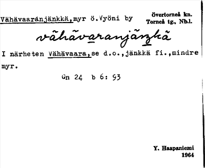 Bild på arkivkortet för arkivposten Vähävaaranjänkkä