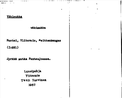 Bild på arkivkortet för arkivposten Väkimukka