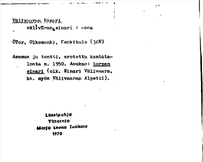 Bild på arkivkortet för arkivposten Välivaaran Einari