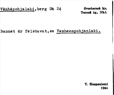 Bild på arkivkortet för arkivposten Vänhäpohjalaki