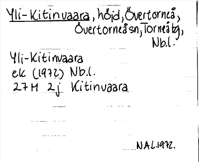 Bild på arkivkortet för arkivposten Yli-Kitinvaara