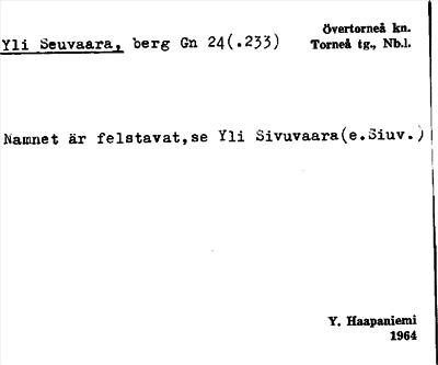Bild på arkivkortet för arkivposten Yli Seuvaara