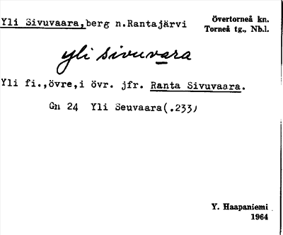 Bild på arkivkortet för arkivposten Yli Sivuvaara