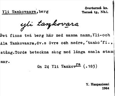 Bild på arkivkortet för arkivposten Yli Tankovaara