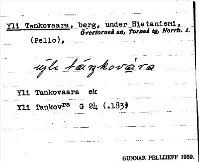 Bild på arkivkortet för arkivposten Yli Tankovaara