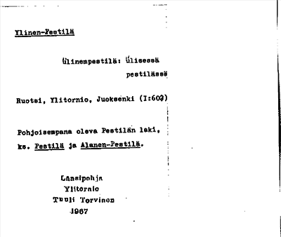 Bild på arkivkortet för arkivposten Ylinen-Pestilä