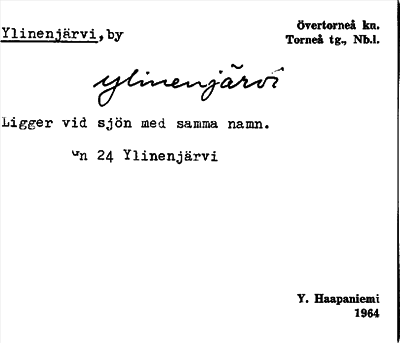Bild på arkivkortet för arkivposten Ylinenjärvi