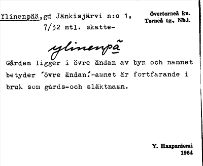 Bild på arkivkortet för arkivposten Ylinenpää