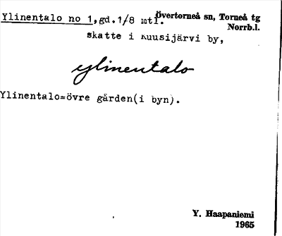 Bild på arkivkortet för arkivposten Ylinentalo