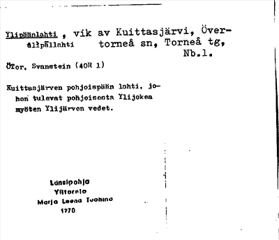 Bild på arkivkortet för arkivposten Ylipäänlahti
