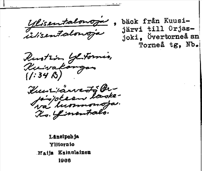 Bild på arkivkortet för arkivposten Ylisentalonoja