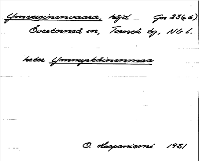 Bild på arkivkortet för arkivposten Ymenieinenvaara