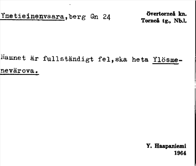 Bild på arkivkortet för arkivposten Ymetieinenvaara