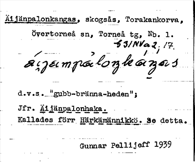 Bild på arkivkortet för arkivposten Äijänpalonkangas