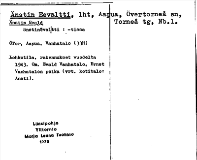 Bild på arkivkortet för arkivposten Änstin Eevaltti