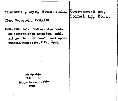 Bild på arkivkortet för arkivposten Äpönjänkkä
