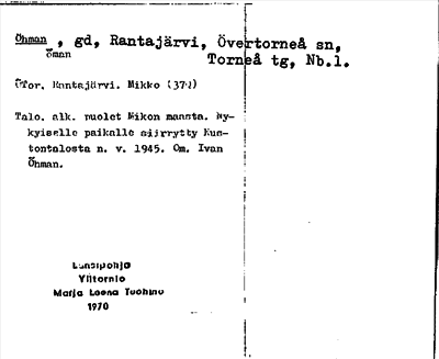 Bild på arkivkortet för arkivposten Öhman