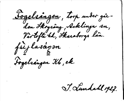 Bild på arkivkortet för arkivposten Fogelsången