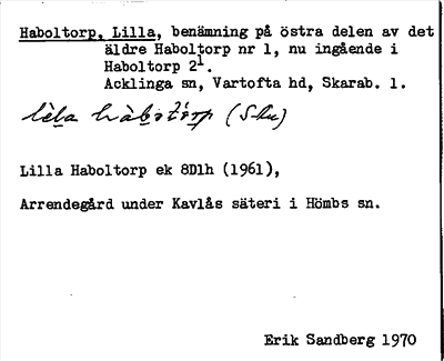 Bild på arkivkortet för arkivposten Haboltorp, Lilla