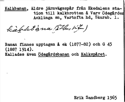 Bild på arkivkortet för arkivposten Kalkbanan
