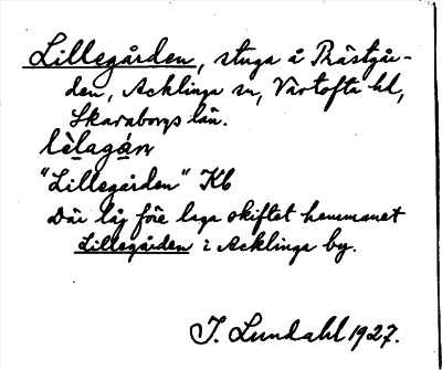 Bild på arkivkortet för arkivposten Lillegården