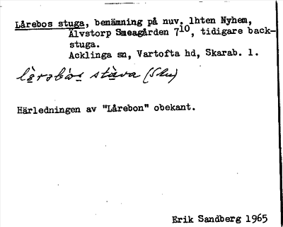 Bild på arkivkortet för arkivposten Lårebos stuga