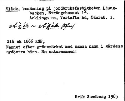 Bild på arkivkortet för arkivposten Slåek