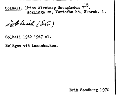 Bild på arkivkortet för arkivposten Solhäll