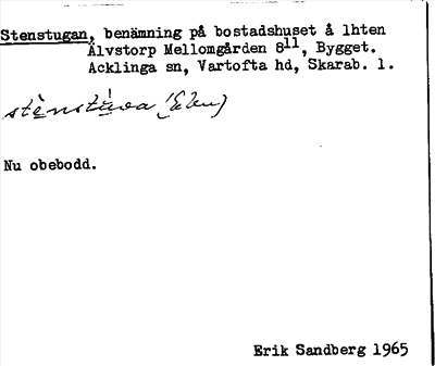 Bild på arkivkortet för arkivposten Stenstugan