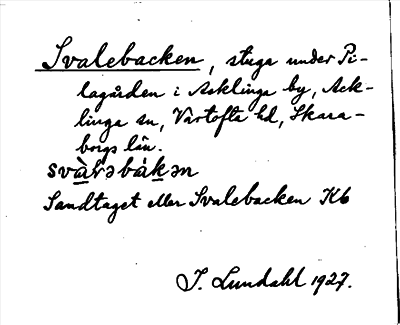 Bild på arkivkortet för arkivposten Svalebacken