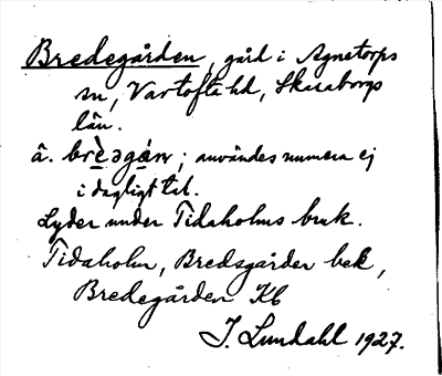 Bild på arkivkortet för arkivposten Bredegården