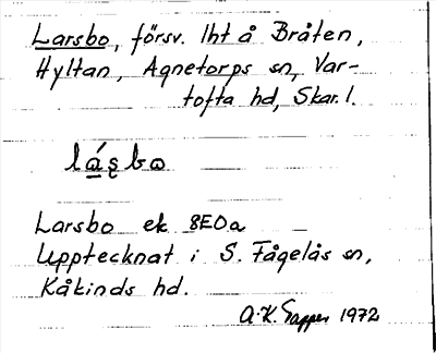 Bild på arkivkortet för arkivposten Larsbo