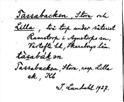 Bild på arkivkortet för arkivposten Tassabacken, Stora och Lilla
