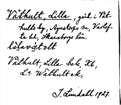Bild på arkivkortet för arkivposten Väthult, Lilla