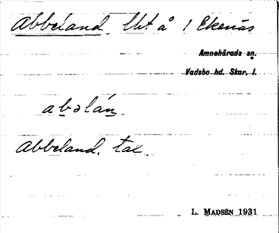 Bild på arkivkortet för arkivposten Abbeland