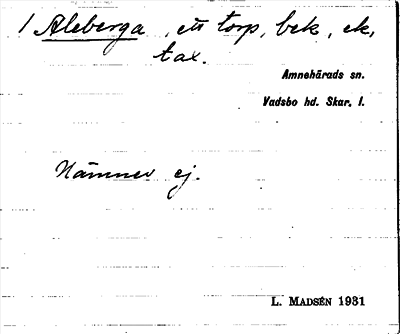 Bild på arkivkortet för arkivposten Aleberga