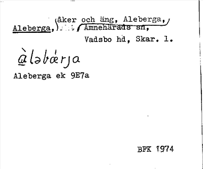 Bild på arkivkortet för arkivposten Aleberga