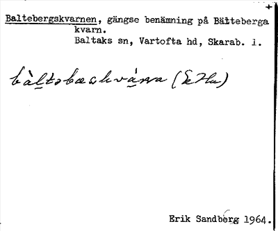 Bild på arkivkortet för arkivposten Baltebergskvarnen