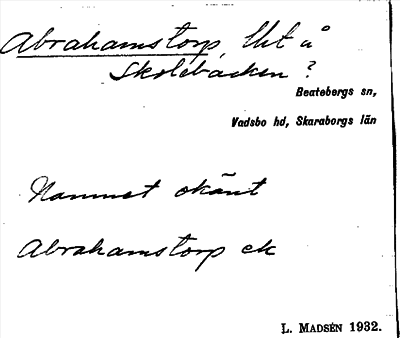 Bild på arkivkortet för arkivposten Abrahams torp