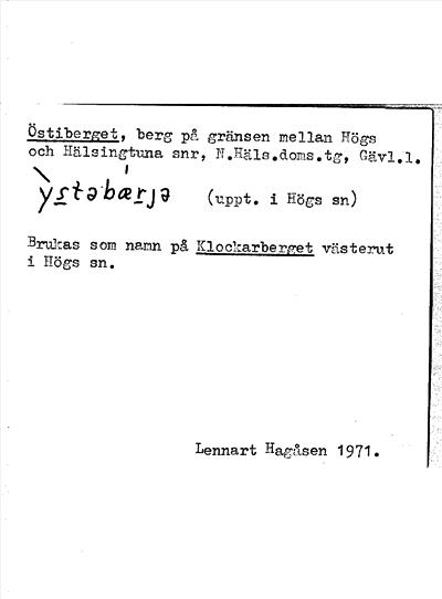 Bild på arkivkortet för arkivposten Östiberget