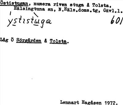 Bild på arkivkortet för arkivposten Östistugan