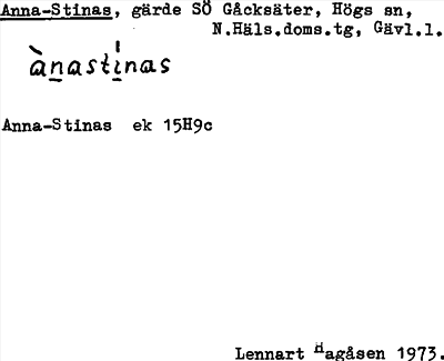 Bild på arkivkortet för arkivposten Anna-Stinas