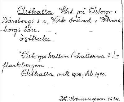 Bild på arkivkortet för arkivposten Östhalla