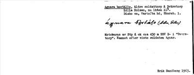 Bild på arkivkortet för arkivposten Agnara boställe