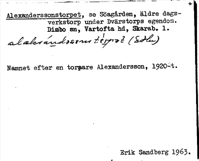 Bild på arkivkortet för arkivposten Alexanderssonstorpet