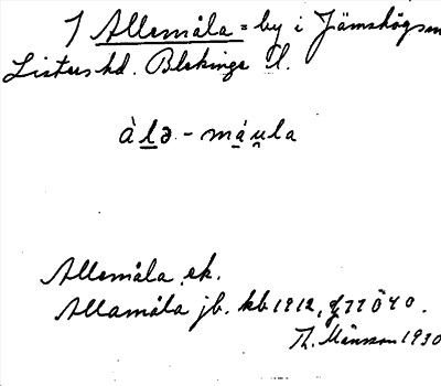 Bild på arkivkortet för arkivposten Allemåla